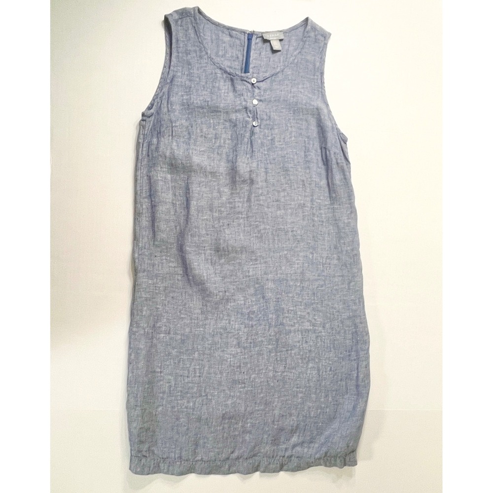 Kenar 100% Linen Shift Dress Womens 6 Blue Sleeveless Henley Cottagecore Preppy